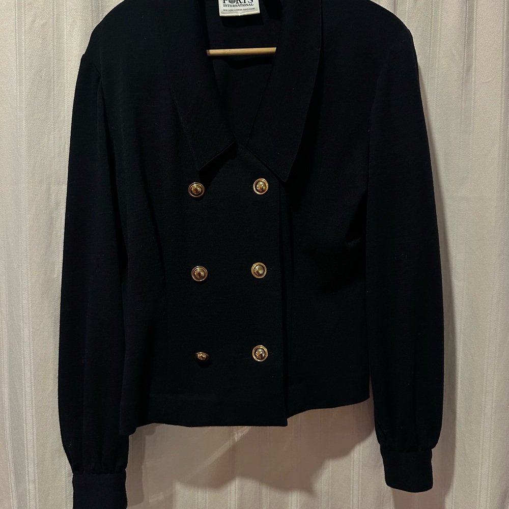 1980s Black Double-Breasted Wool Women's Jacket
